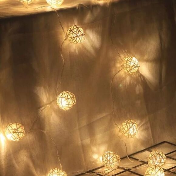 NEW! Cute Strand of Small Rattan Ball Lights Wedding Shower Bridal Party Dinner - Picture 2 of 3